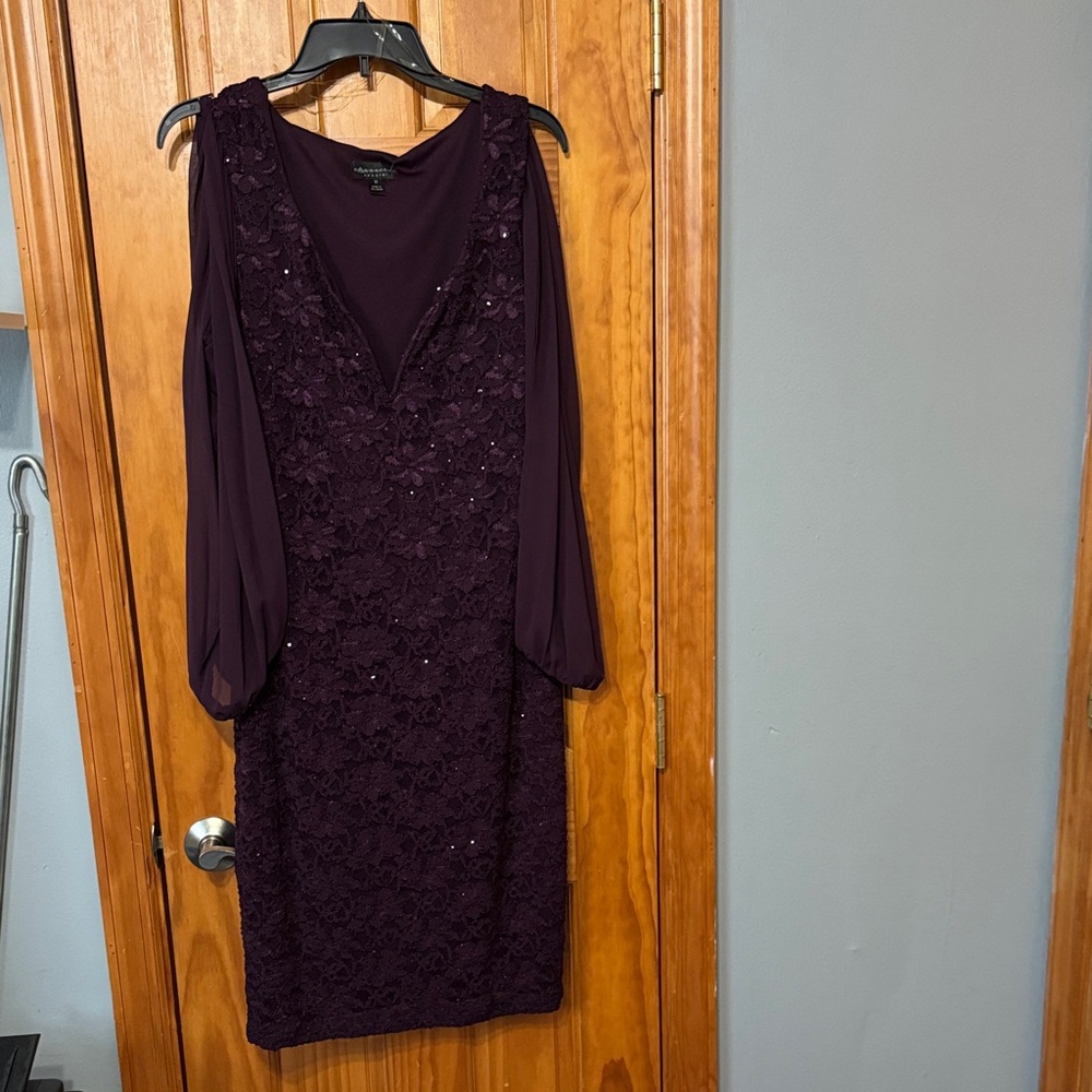 Connected Apparel Plum Lace Long Sleeve Dress